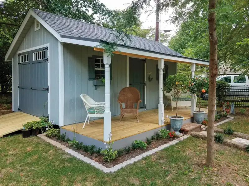 Miller storage building with a porch